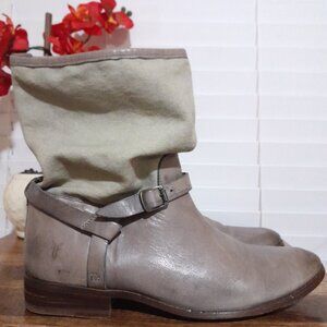 Frye Melissa Pull On Boots Canvas Leather Gray Color Women's 10B
